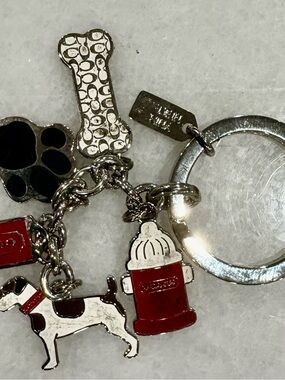 Coach Silver-Tone Keychain with Red Enamel Hydrant & Dog Charms